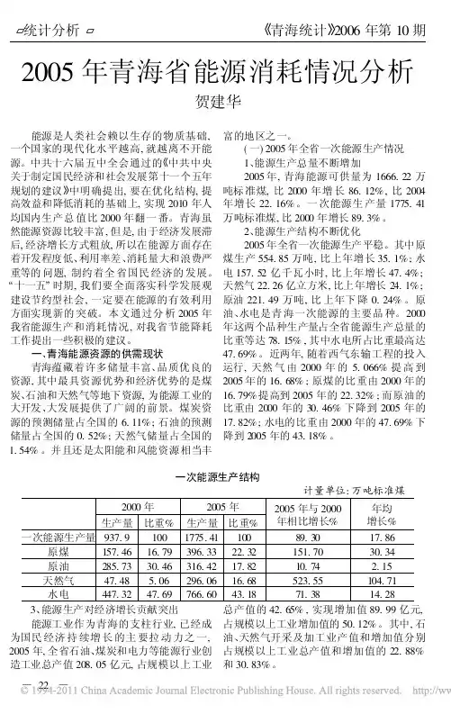 2005年青海省能源消耗情况分析