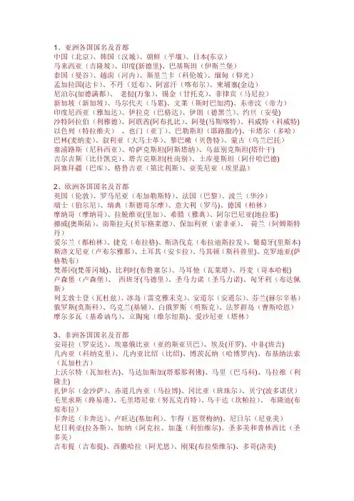 世界各国国名及首都大全