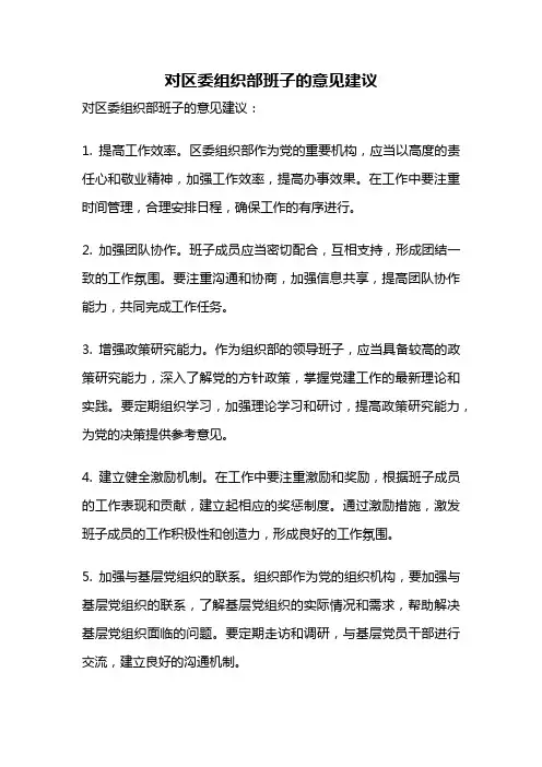 对区委组织部班子的意见建议