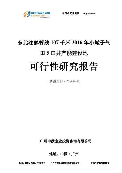 东北注醇管线107千米2016年小城子气田5口井产能建设地可行性研究报告-广州中撰咨询