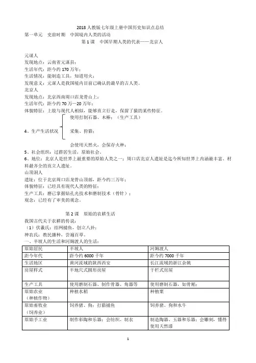 2018 人教版七年级上册中国历史知识点总结