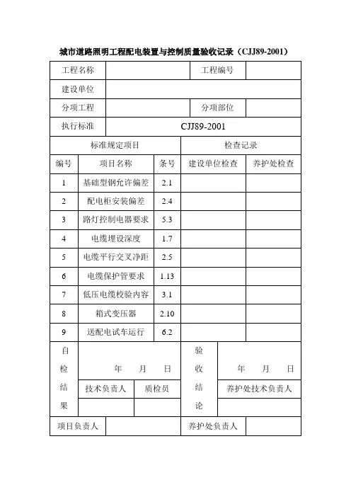 城市道路照明工程配电装置与控制质量验收记录