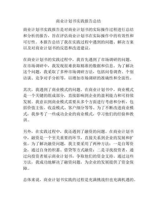 商业计划书实践报告总结
