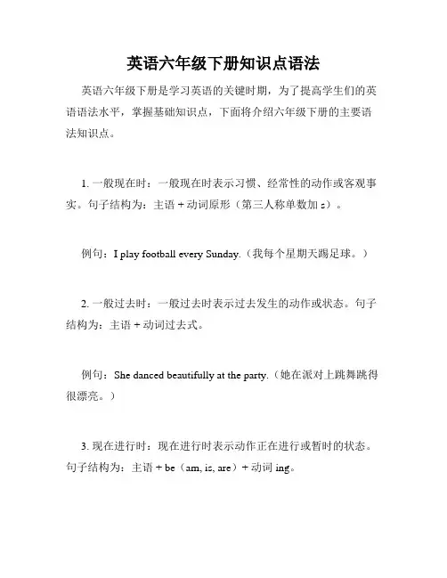 英语六年级下册知识点语法