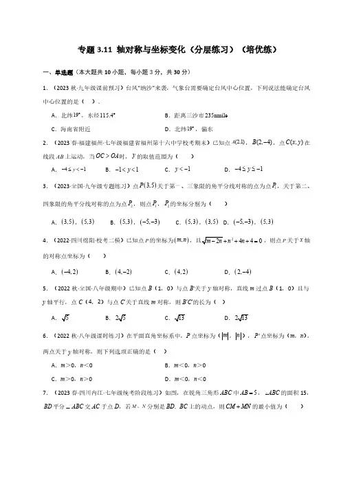轴对称与坐标变化(分层练习)(培优练)-八年级数学上册基础知识专项突破讲与练(北师大版)