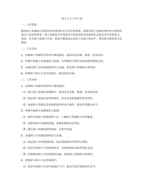 国土个人工作计划