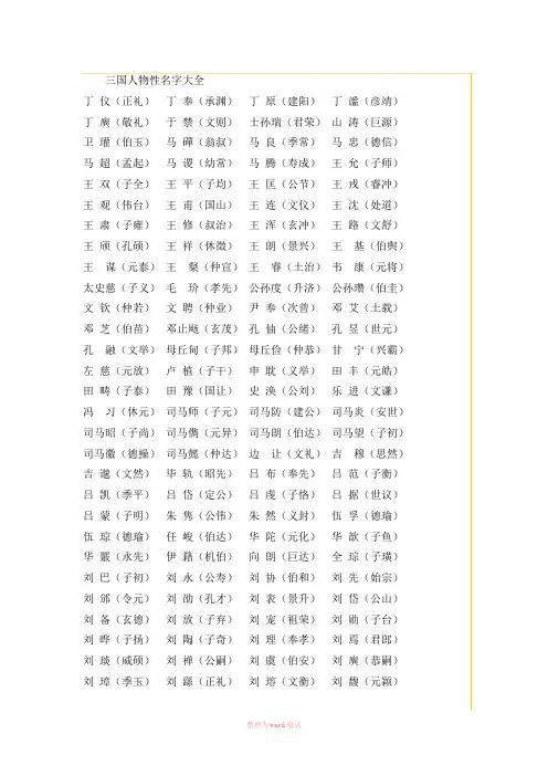 三国人物性名字大全-三国名字大全