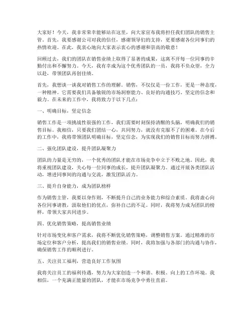 销售主管的上任发言稿范文