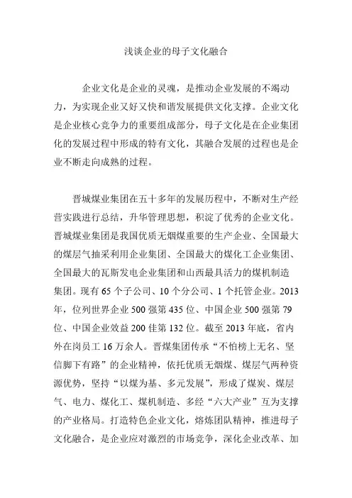 (完整word版)浅谈企业的母子文化融合