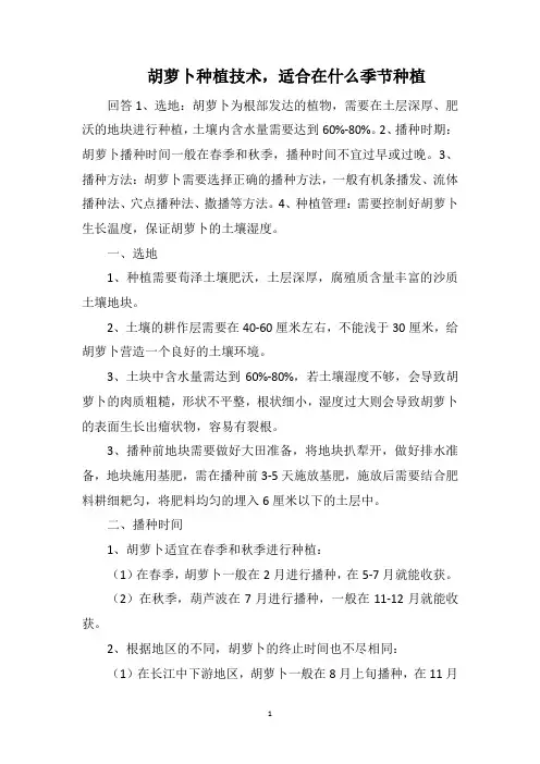 胡萝卜种植技术,适合在什么季节种植