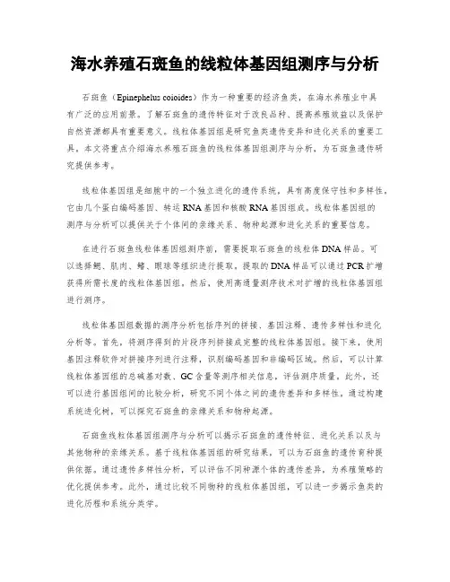 海水养殖石斑鱼的线粒体基因组测序与分析