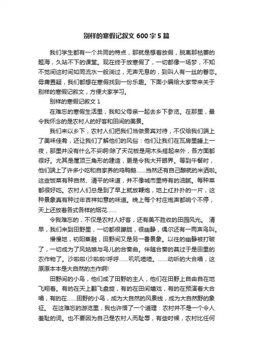 别样的寒假记叙文600字5篇