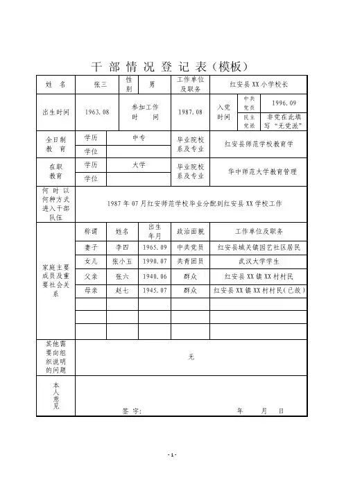 干部任免审批表、干部情况登记表填表说明和模板要点
