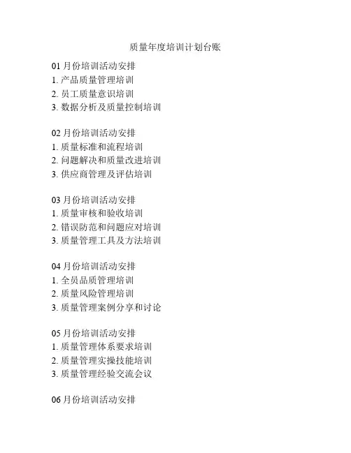质量年度培训计划台账