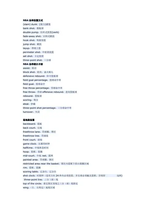 篮球英语词汇