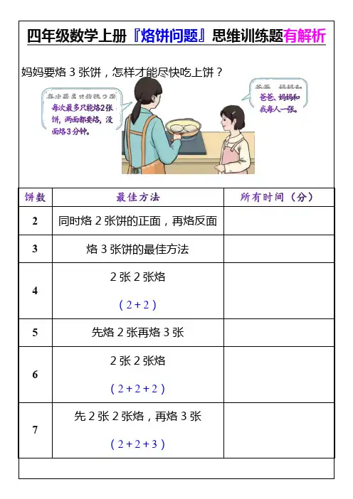 四年级数学上册『烙饼问题』思维训练题有解析