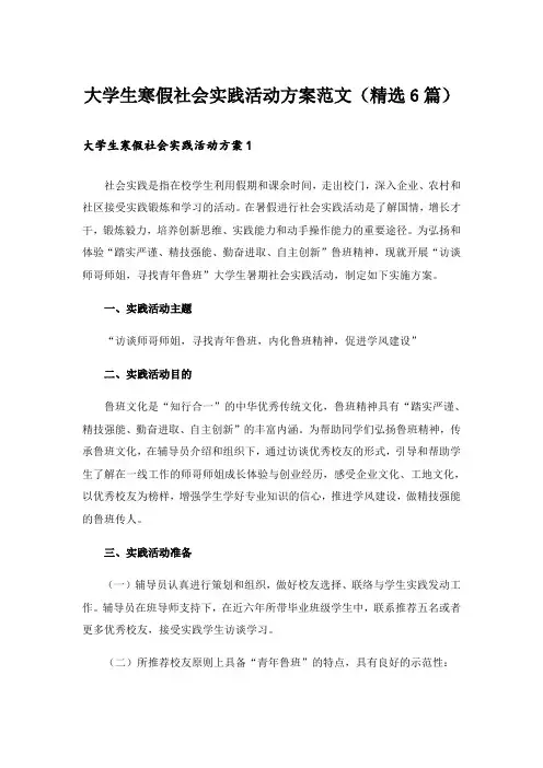 实用文_大学生寒假社会实践活动方案范文(精选6篇)