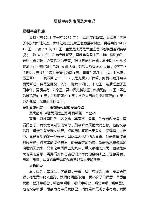 夏朝皇帝列表图及大事记