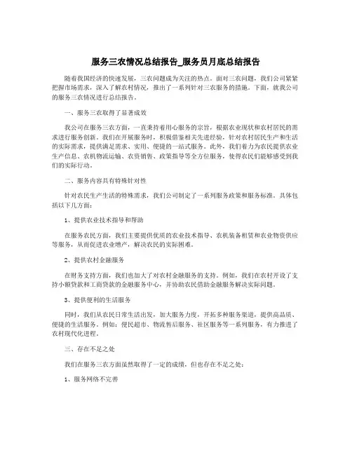服务三农情况总结报告_服务员月底总结报告