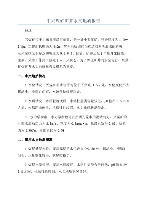 中兴煤矿矿井水文地质报告