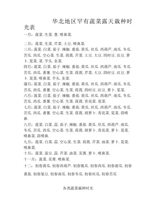 华北地区常见蔬菜露天种植时间表