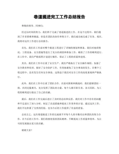 巷道掘进完工工作总结报告