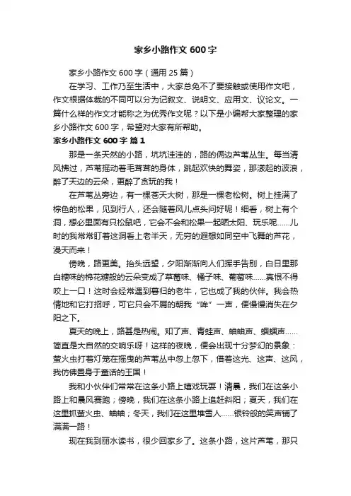 家乡小路作文600字（通用25篇）