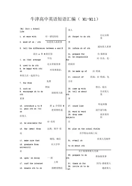 译林牛津版高中英语词组总汇(中英互译版)