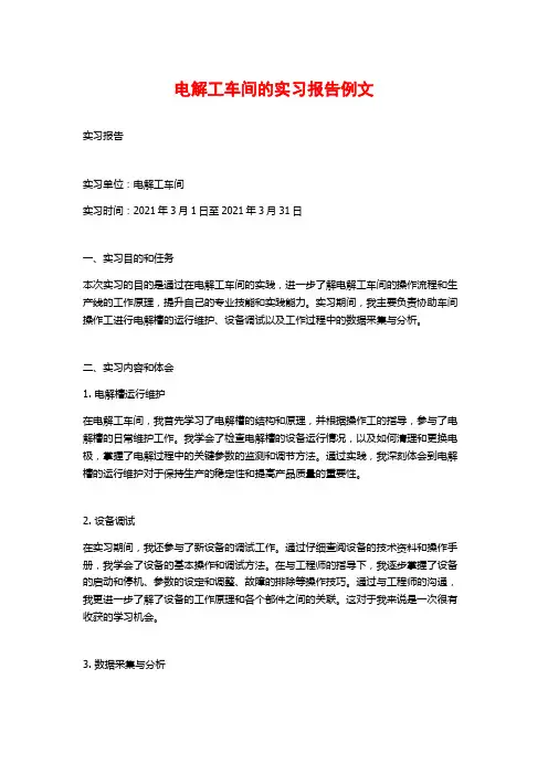 电解工车间的实习报告例文