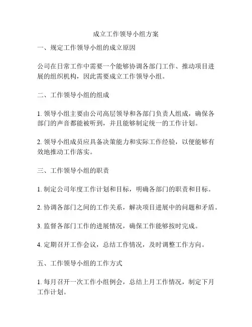 成立工作领导小组方案