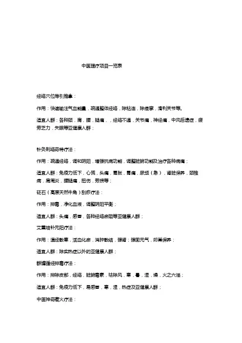 中医理疗项目一览表[汇编]