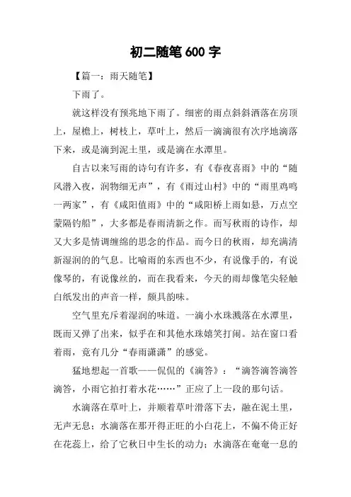 初二随笔600字