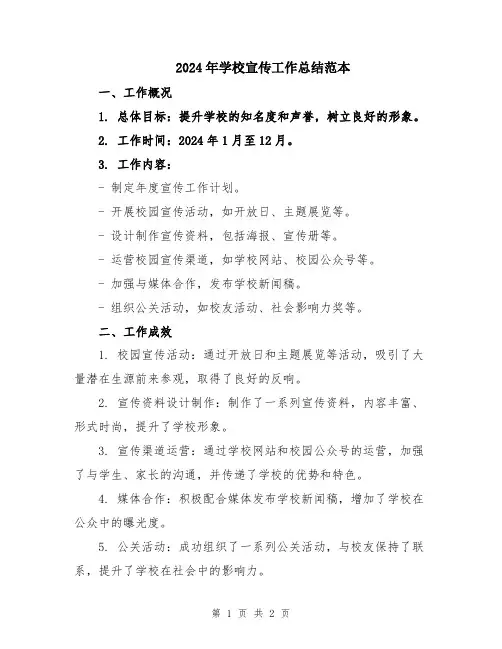 2024年学校宣传工作总结范本