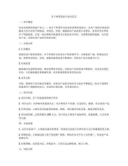 乡下种菜创业计划书范文