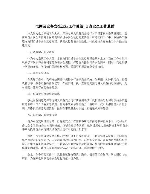 电网及设备安全运行工作总结_自身安全工作总结