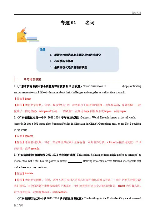 专题02  名词-备战2024年高考英语一轮复习查漏补缺大闯关100道必刷题(解析版)