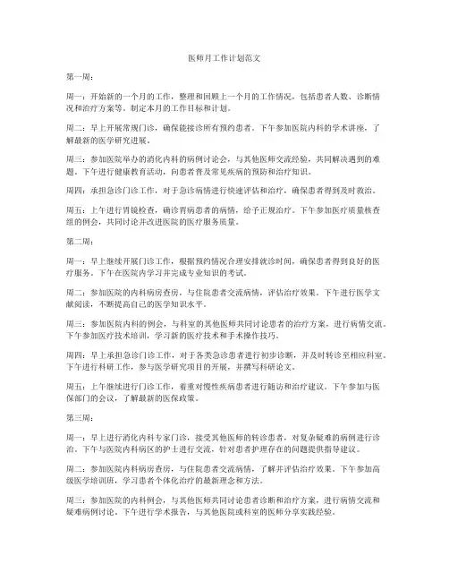 医师月工作计划范文