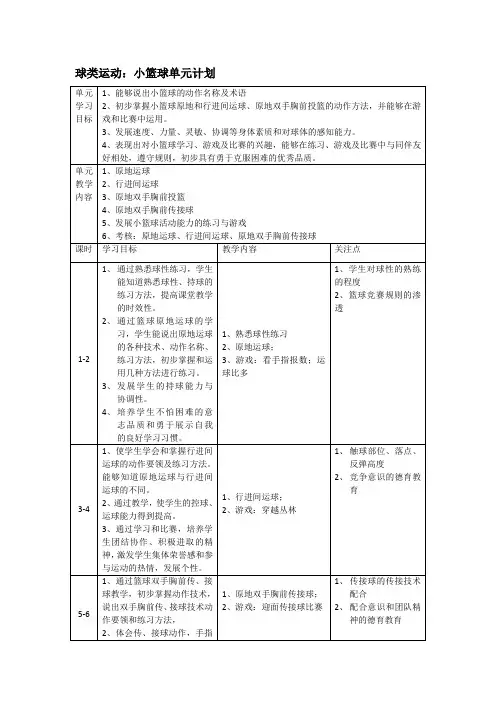 小学球类运动：小篮球大单元计划