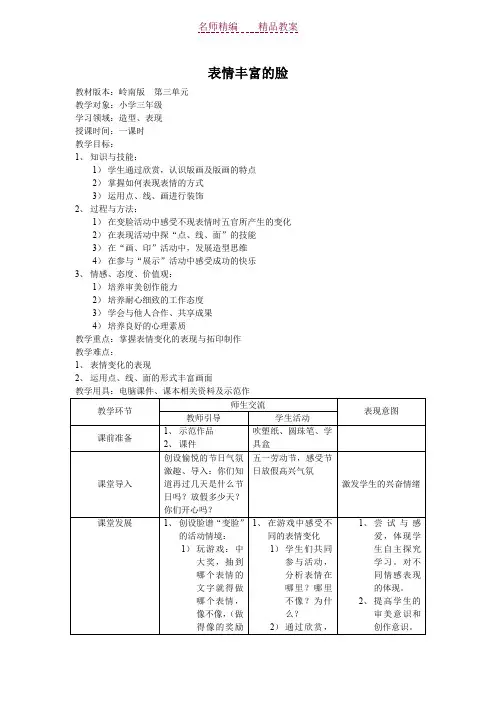 丰富表情的脸教案