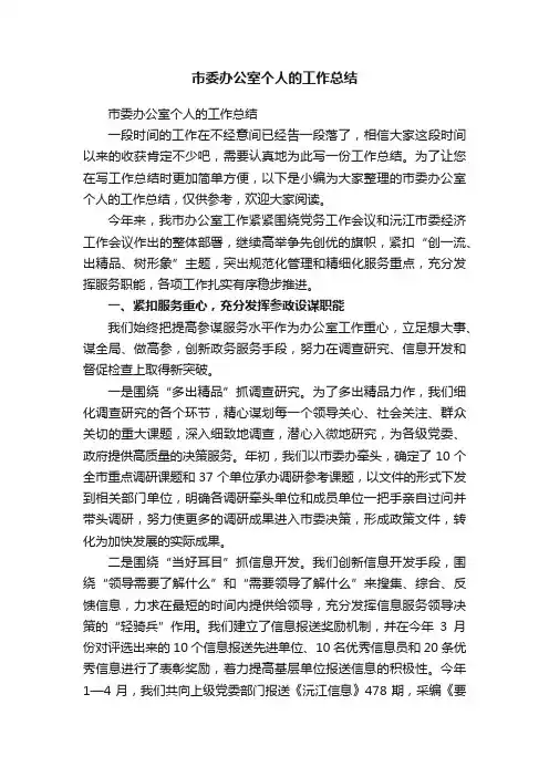 市委办公室个人的工作总结