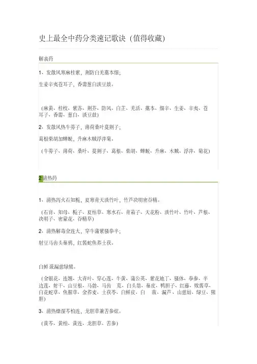 史上最全中药分类速记歌诀