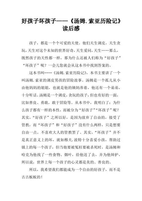 好孩子坏孩子——《汤姆.索亚历险记》读后感