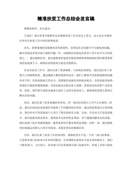 精准扶贫工作总结会发言稿