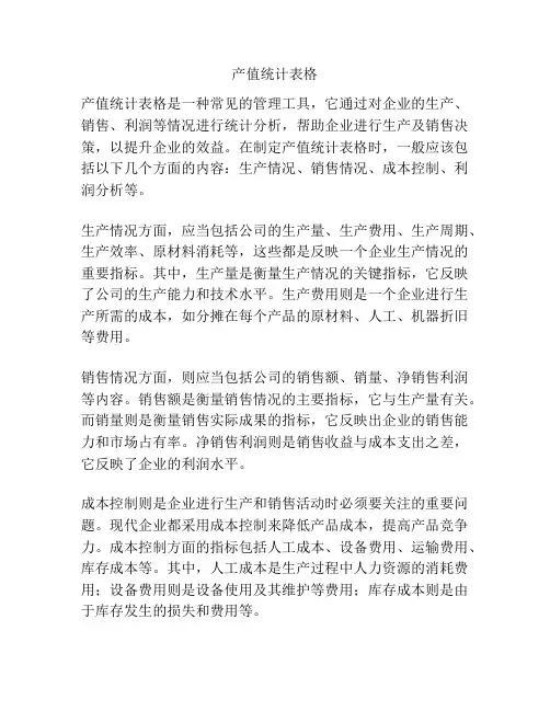 产值统计表格