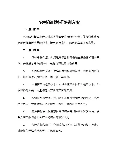 农村茶叶种植培训方案