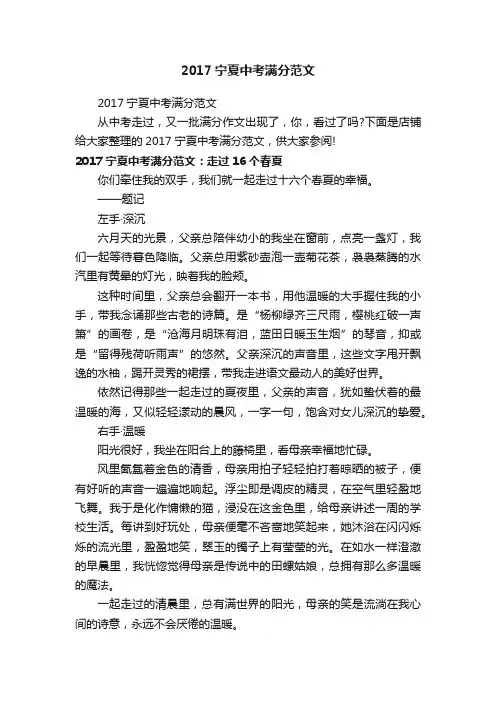 2017宁夏中考满分范文
