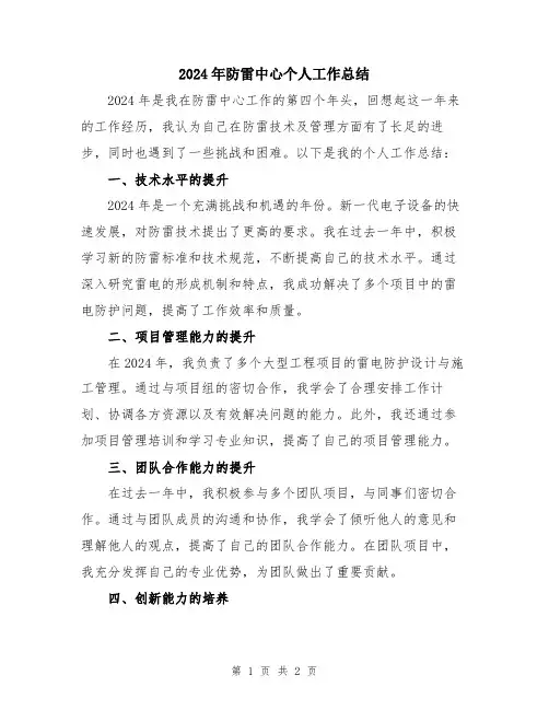 2024年防雷中心个人工作总结