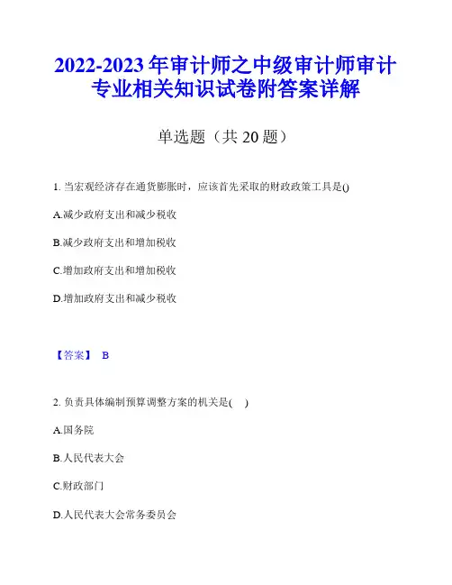 2022-2023年审计师之中级审计师审计专业相关知识试卷附答案详解