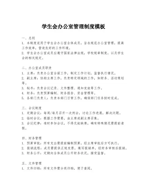 学生会办公室管理制度模板