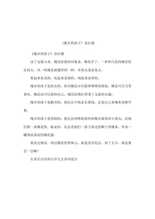 《槐乡的孩子》读后感